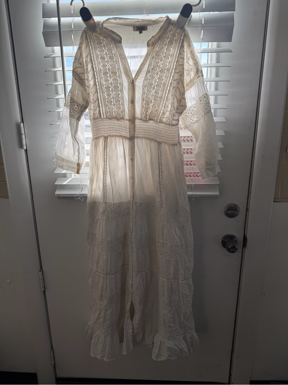 Vintage Boho Lace-Trim white Maxi Dress